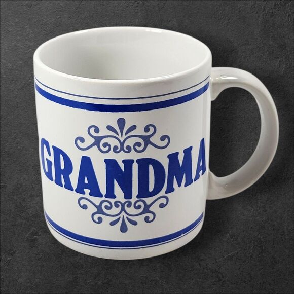 Vintage Grandma Mug GHC England Blue White Stoneware Coffee Cup Grannycore Gift - Picture 3 of 7